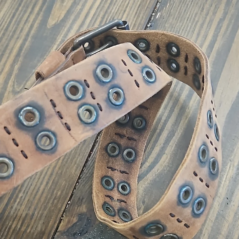 Brown Leather Belt with Metal Eyelets